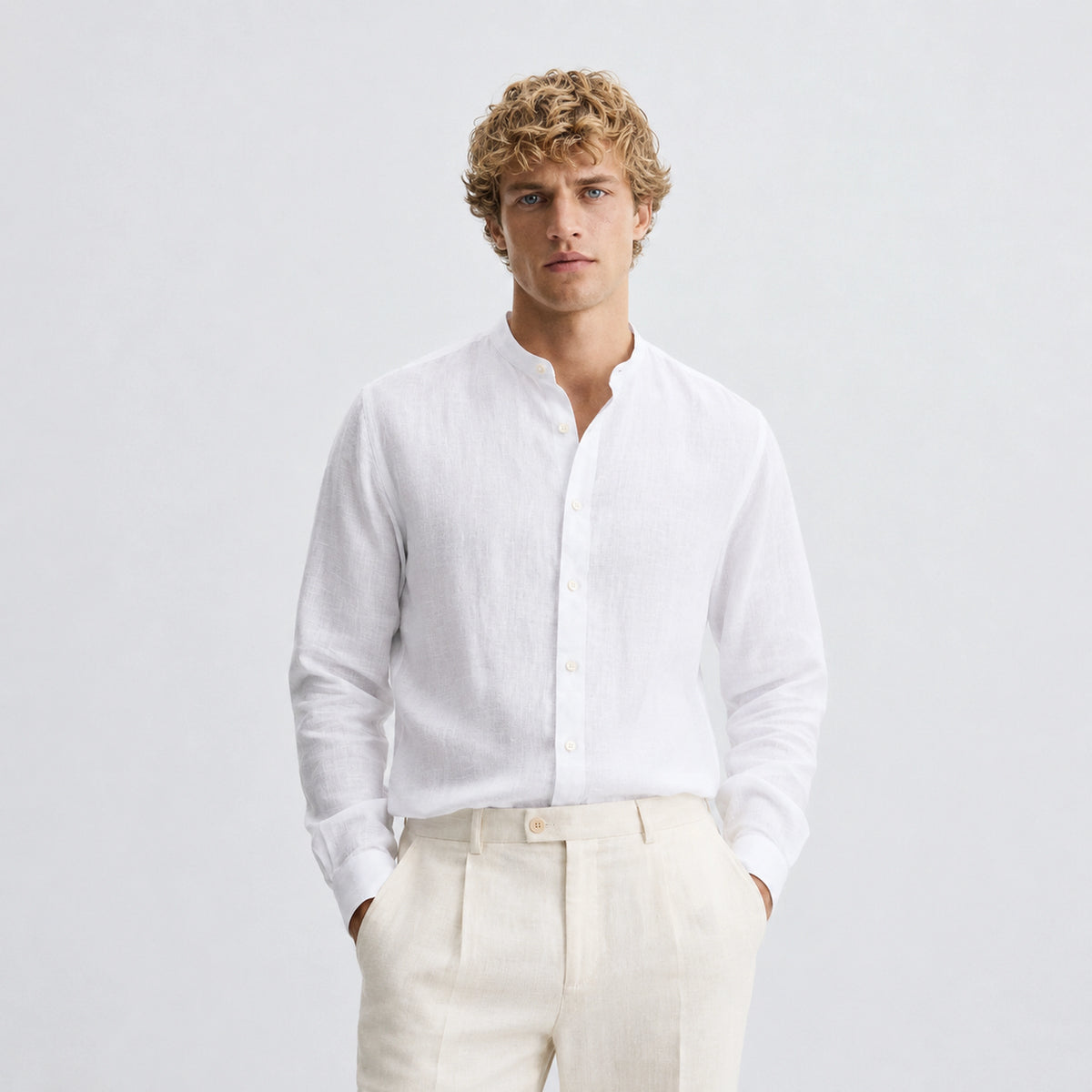 MANDARIN LINEN SHIRT WHITE