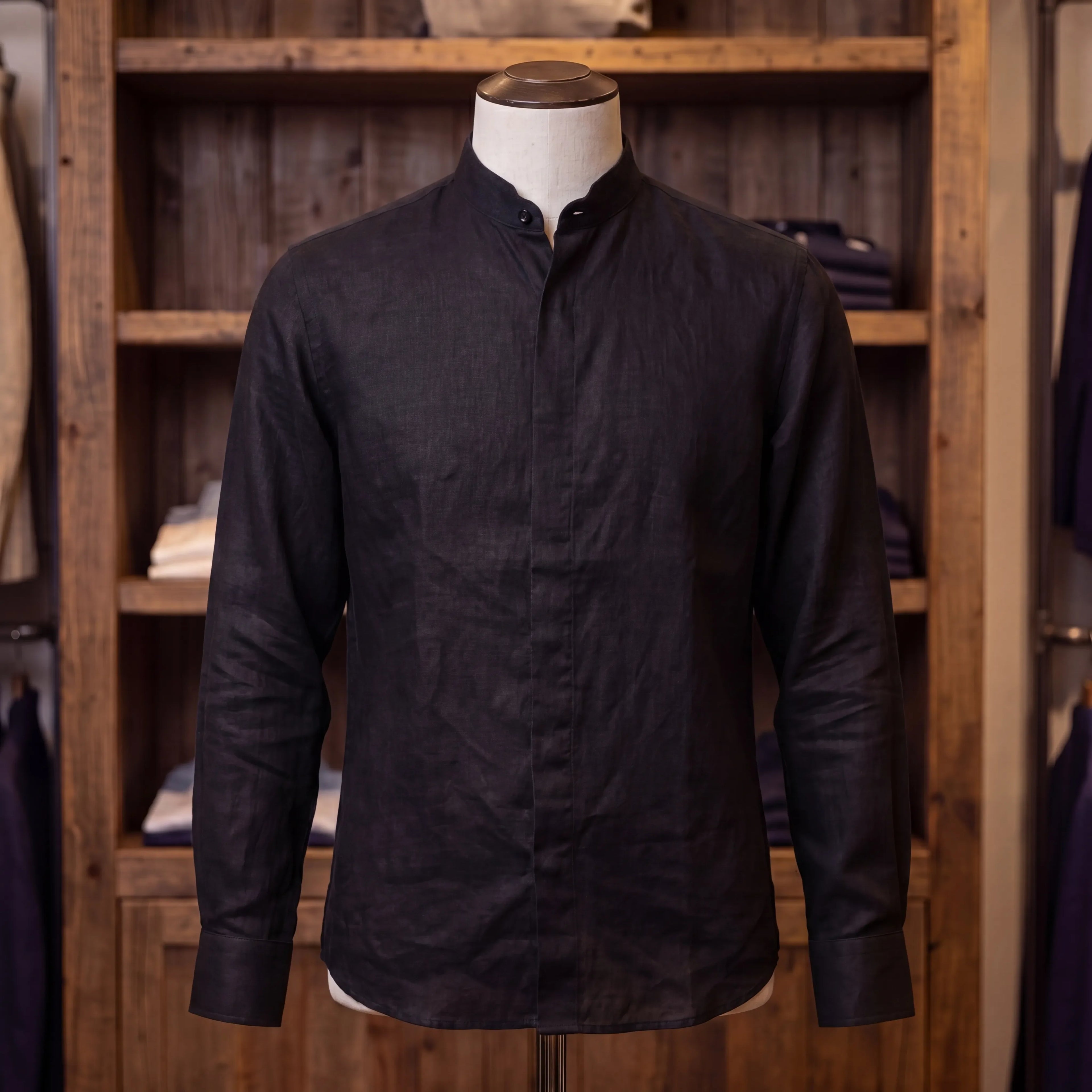 MANDARIN LINEN SHIRT BLACK