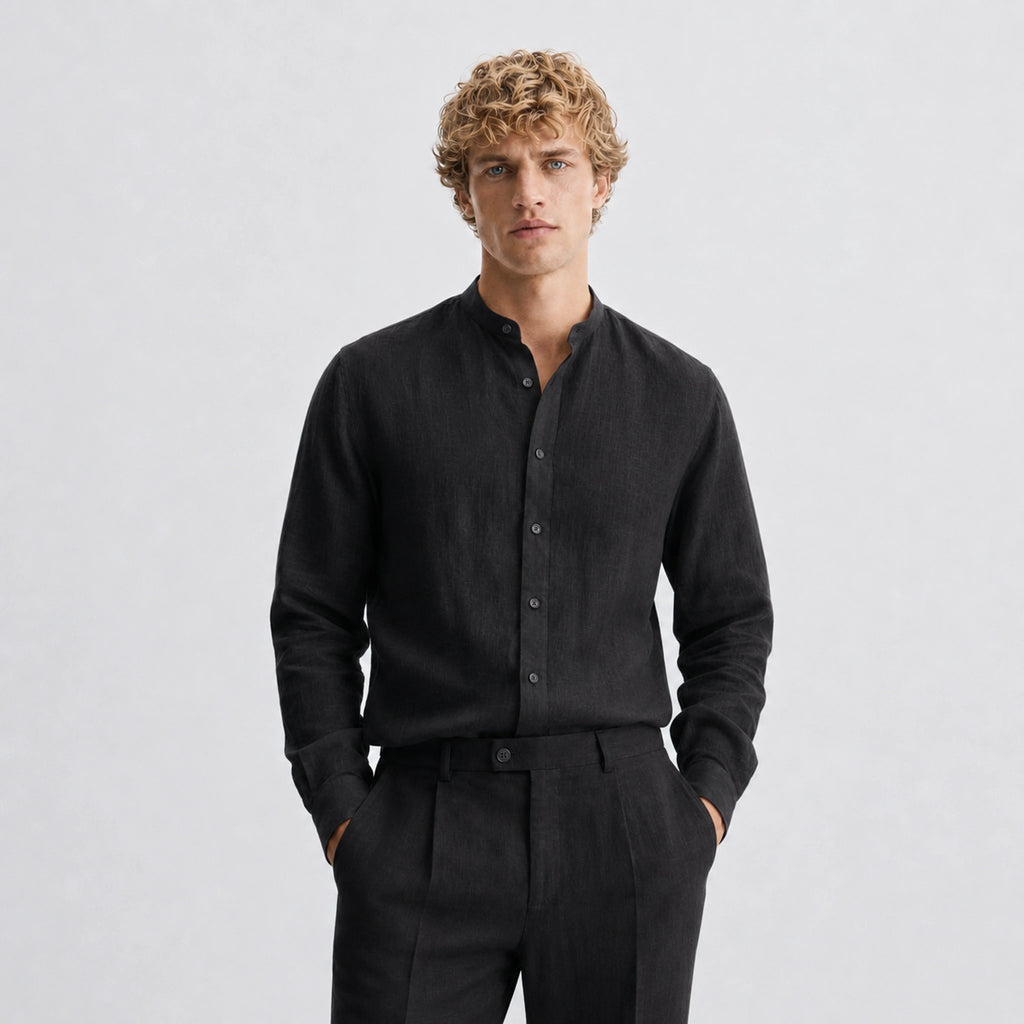 MANDARIN LINEN SHIRT BLACK