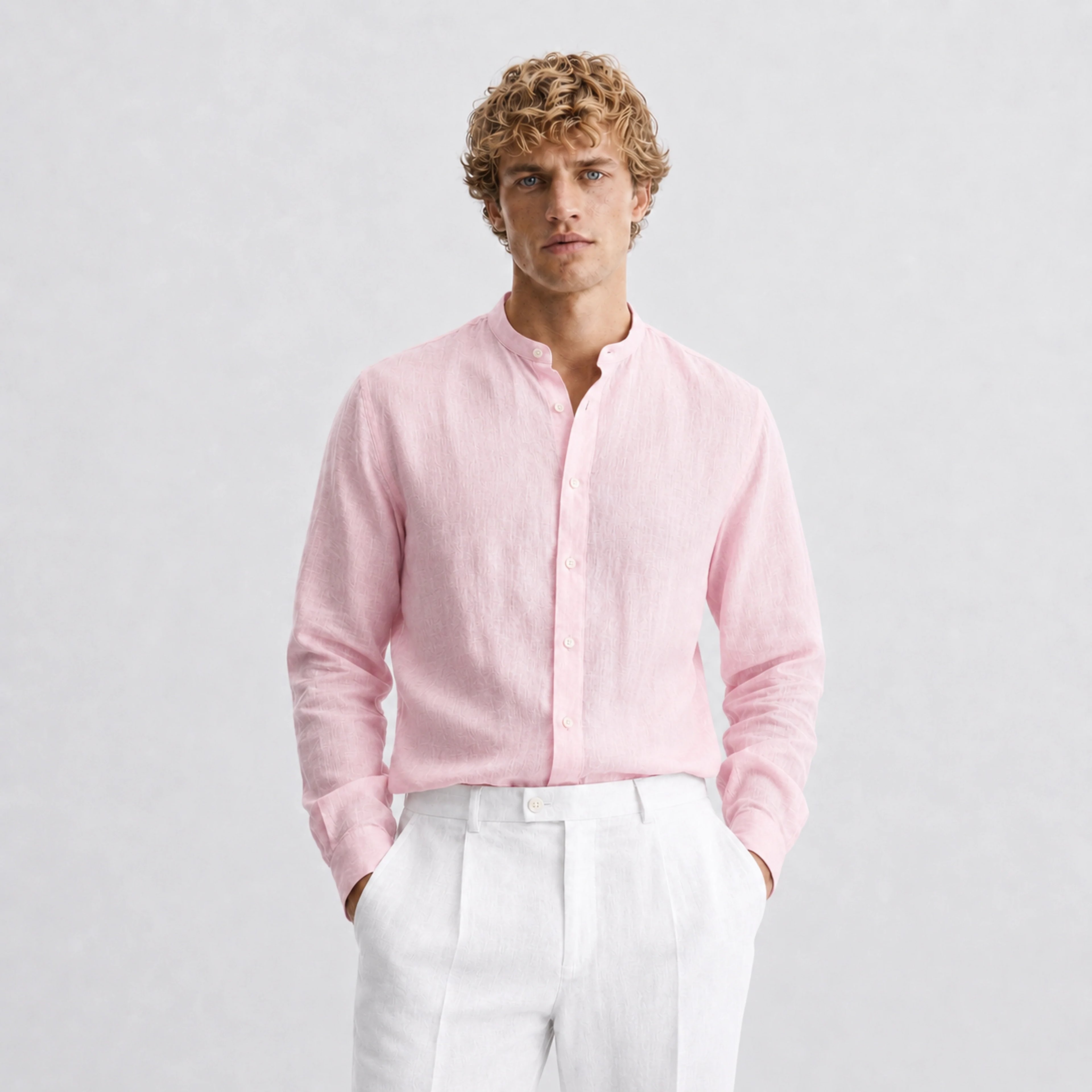 MANDARIN LINEN SHIRT PINK